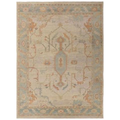 Tappeti Afghanistan Oushak - Lana Blu Avorio Arancione - 95786