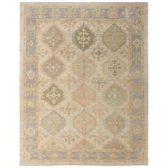 Afghanistan Oushak-Teppiche - Wolle Elfenbein-rosa Design - 95756
