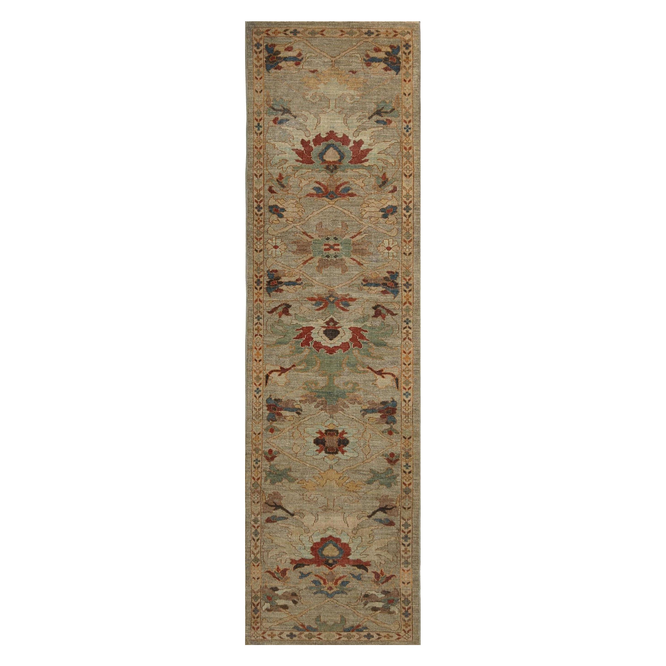Afghanistan Sultanabad Läufer Teppich - Wolle Grün Elfenbein Taupe - 95822