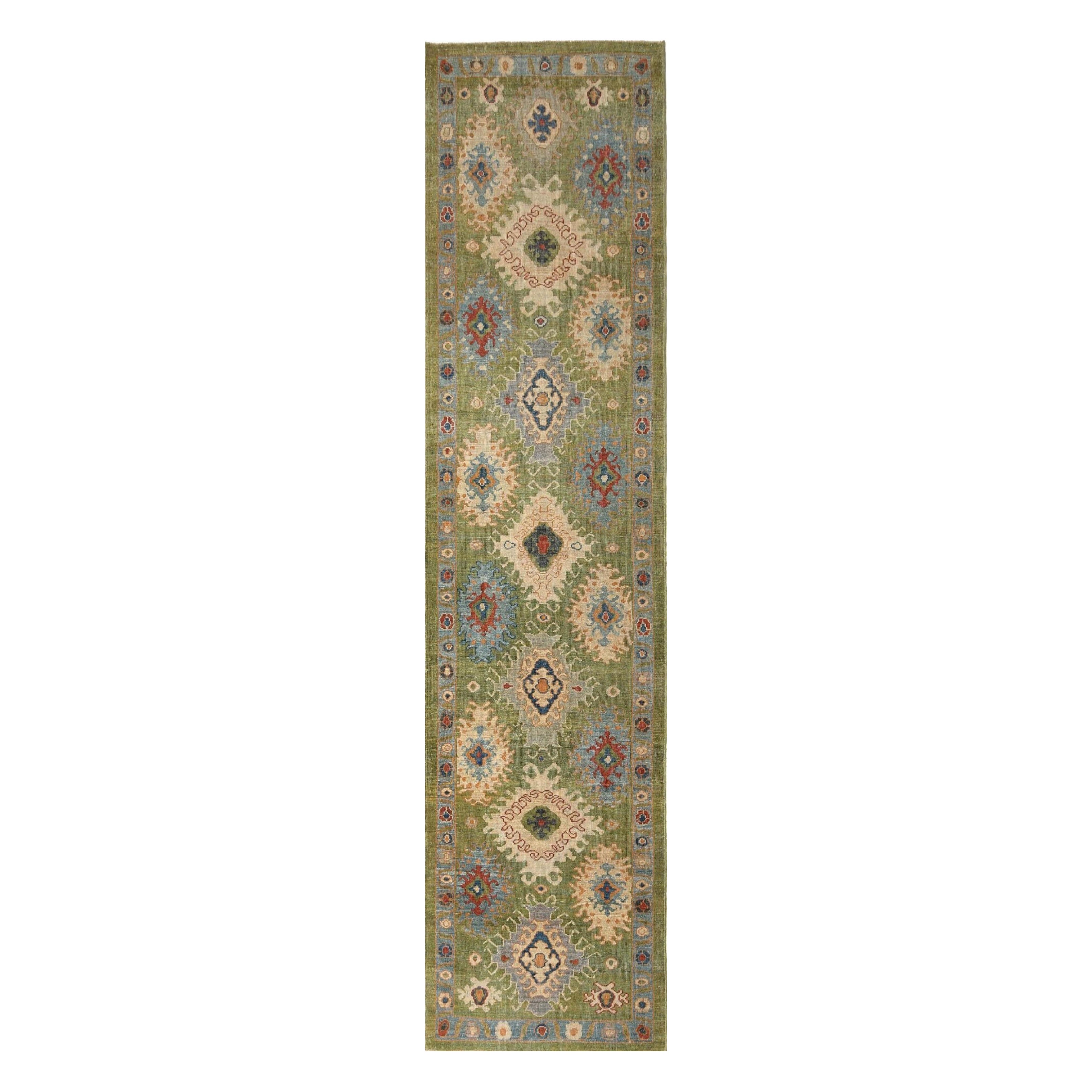 Sultanabad-Läufer aus Afghanistan in Sultanabad - Wolle in grünem Design - 95824