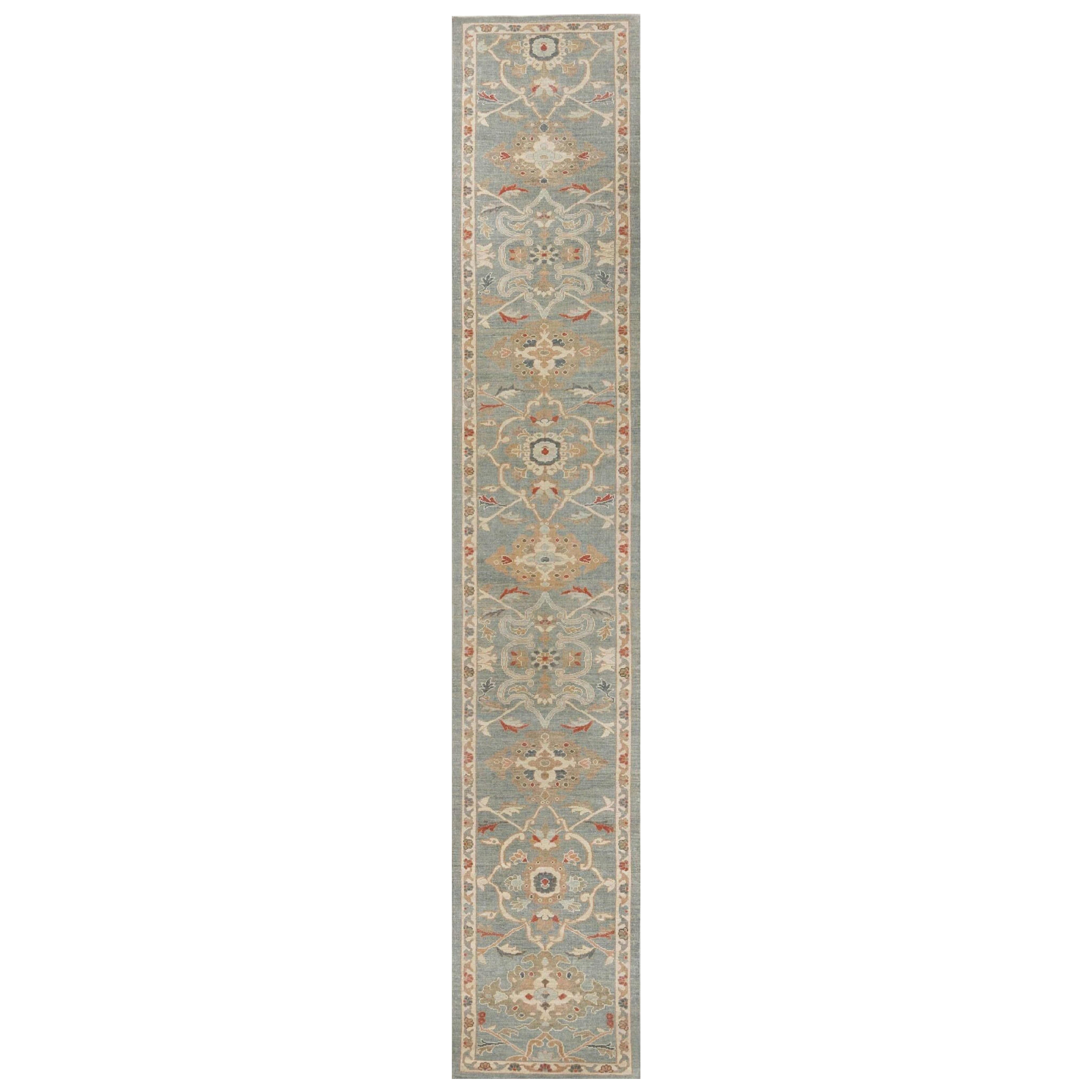 Sultanabad-Läufer aus Afghanistan in Sultanabad in Wollblau mit Design - 95895 im Angebot