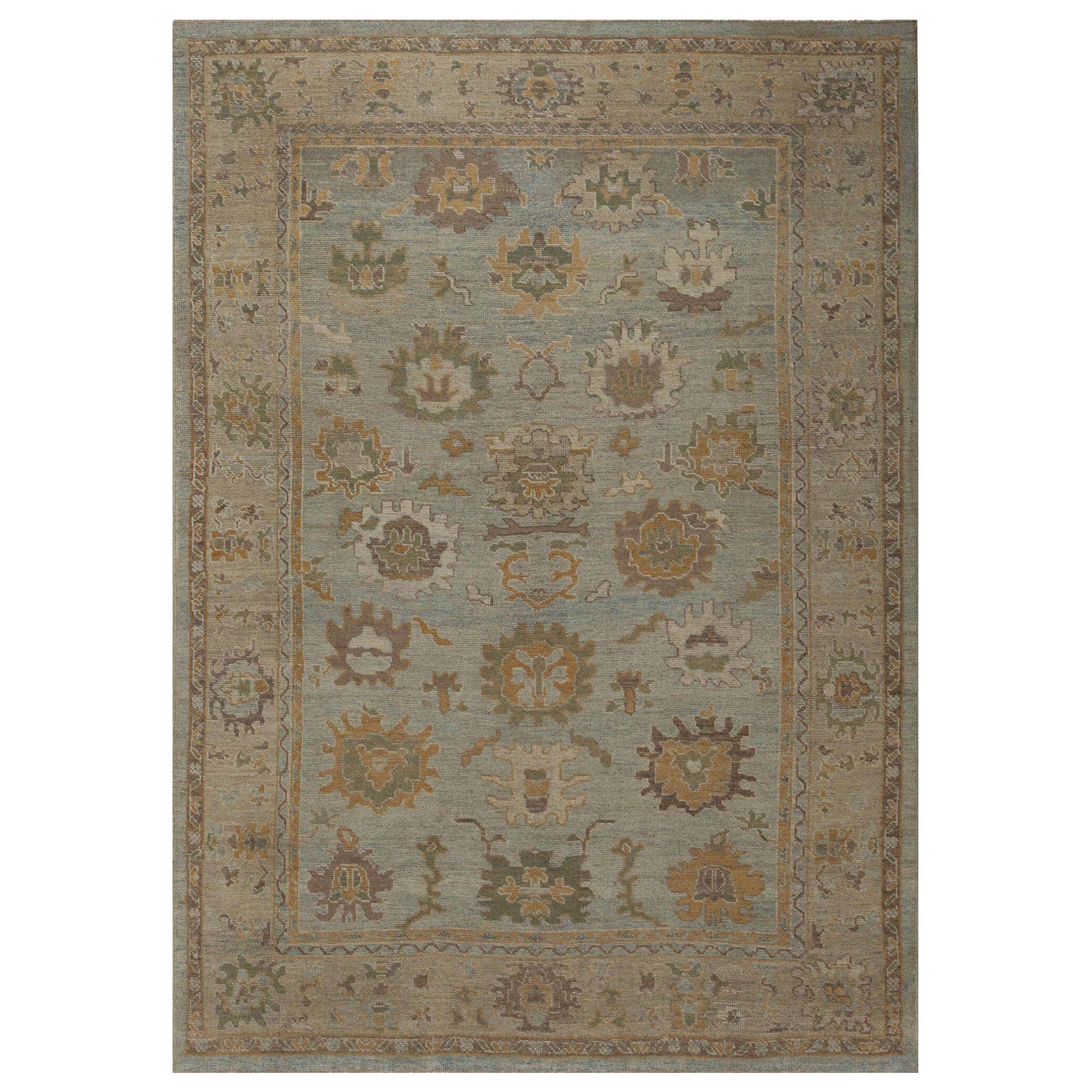 Oushak-Teppiche aus Afghanistan - Wolle in Hellblau mit Muster - 95971