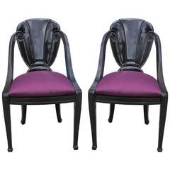 Pair of Black Lacquered French Art Deco Dining Chairs by Maurice Dufrène