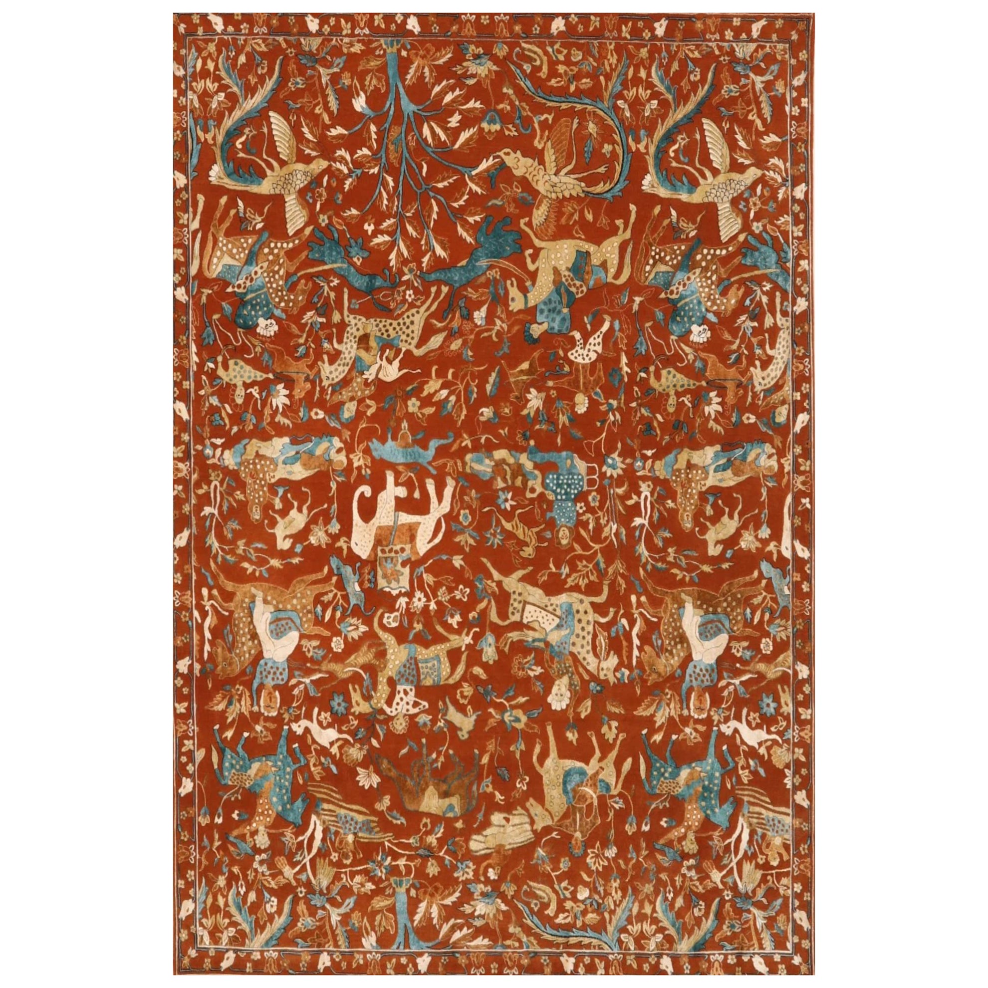 Tapis Agra en laine bleu ivoire rouge motif - 99658