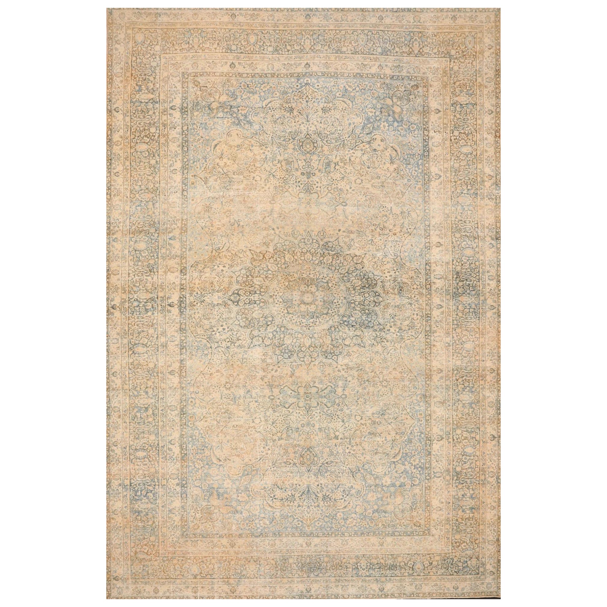 Tappeto persiano Mashad Over Size - Disegno in lana blu marrone avorio - 99416