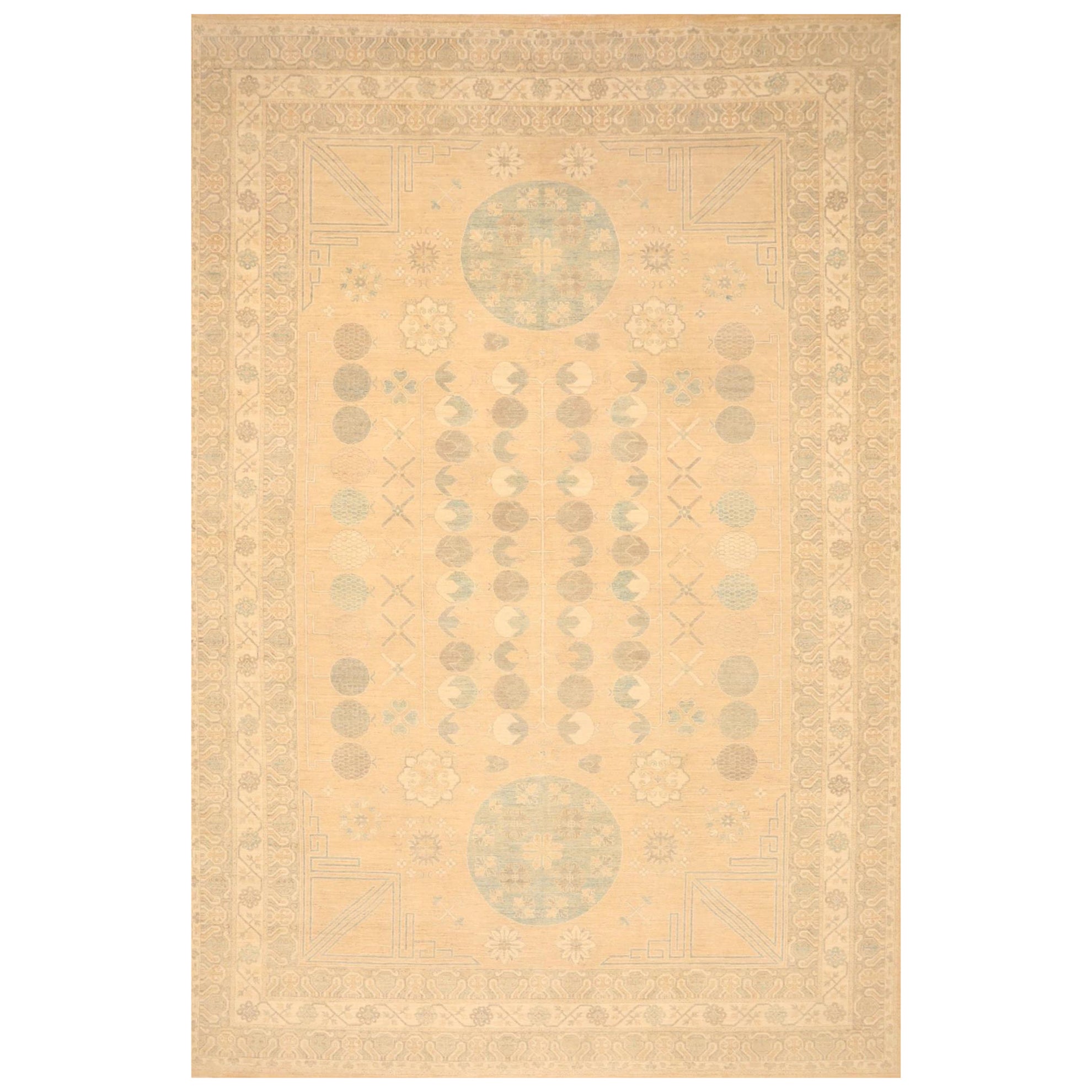 Tapis Khotan Afghanistan - Laine vert ivoire taupe - 99669