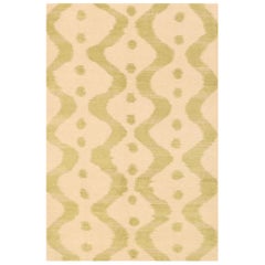 Afghanistan Afghan Small Rug - Wool Green Ivory Design - 99670