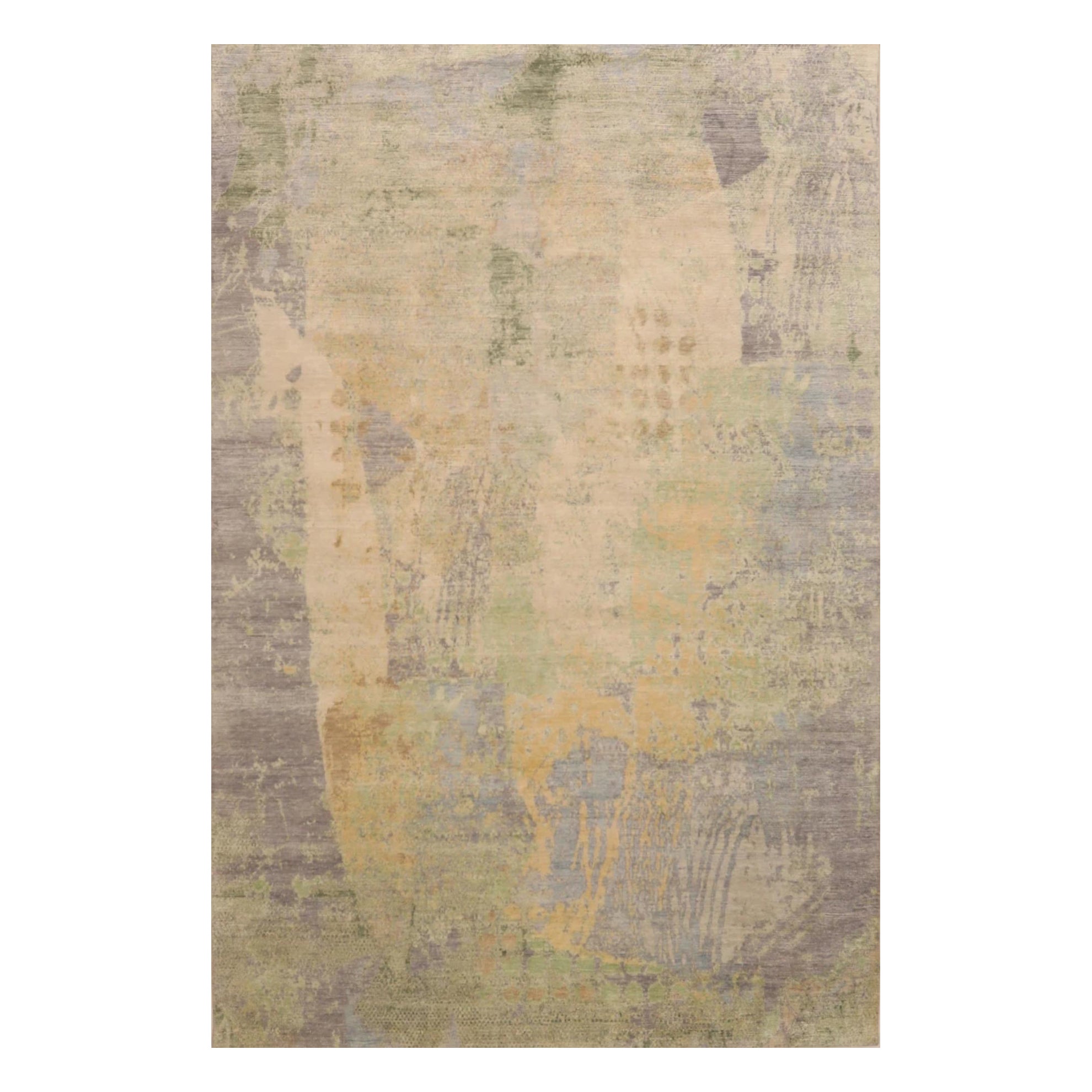 Tapis d'Inde gris, vert, ivoire et jaune - 99673