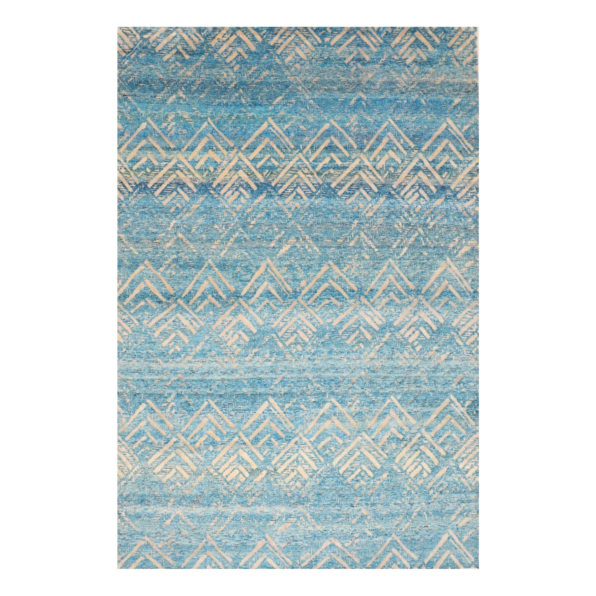 Alfombras Shag de Seda de Nepal - Lana Diseño Azul -