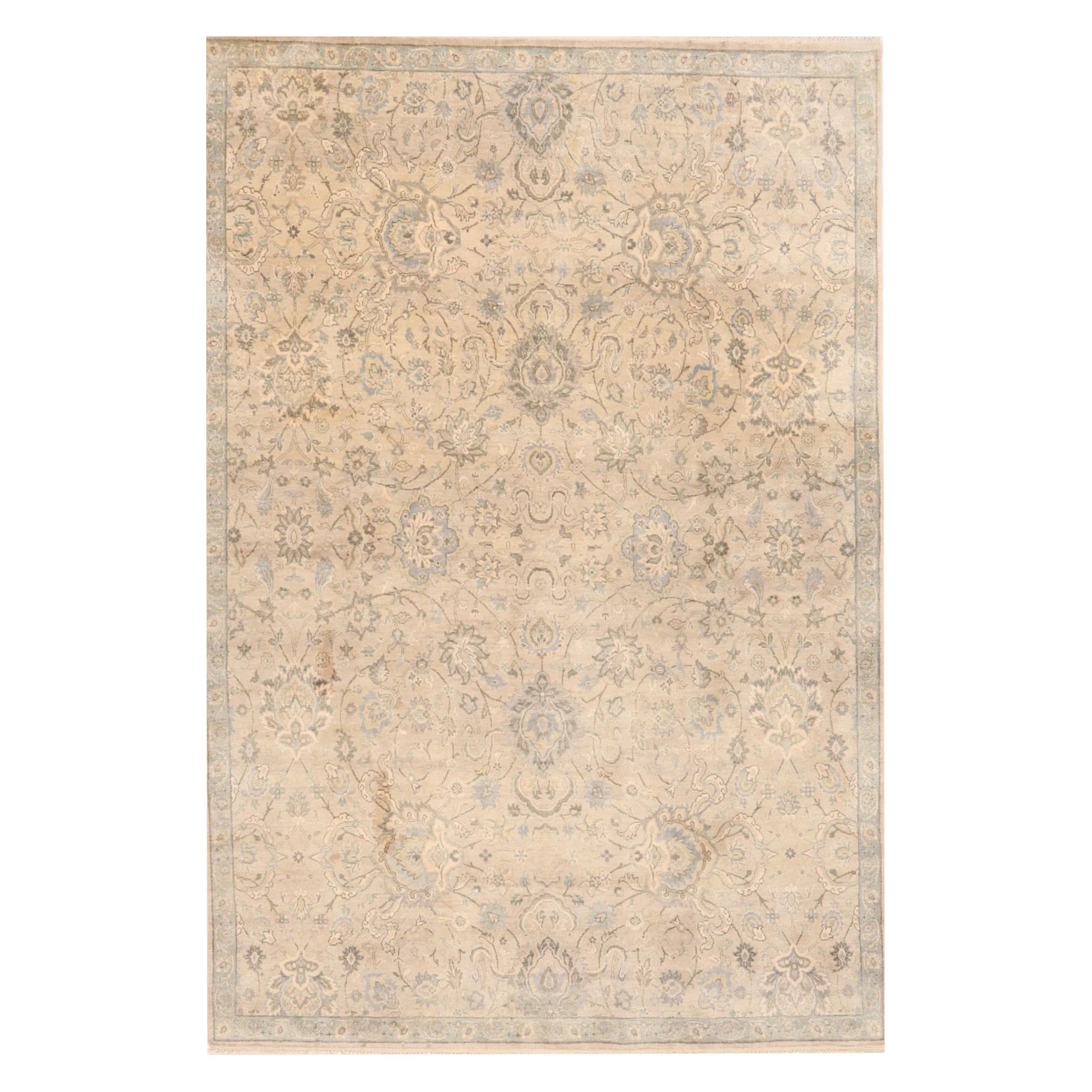 Oushak-Teppiche Indiens - Wolle Blau Grün Elfenbein Design - 94172