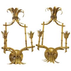 Faux Bamboo Wall Light Sconces Vintage Metal Tole Chinese Chippendale Pagoda