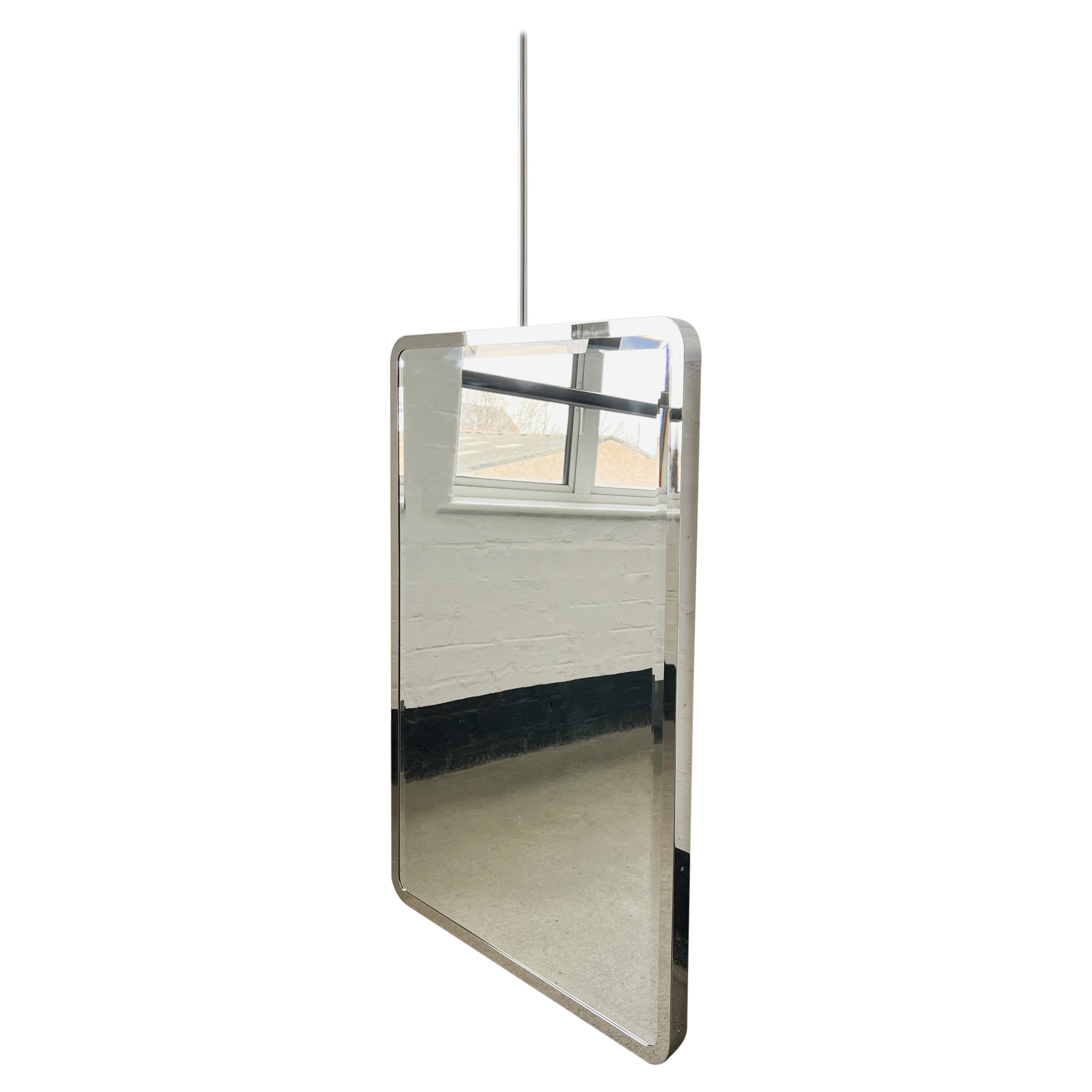Quadris Ceiling Suspended Rectangular Beveled Mirror, Nickel Plated Frame