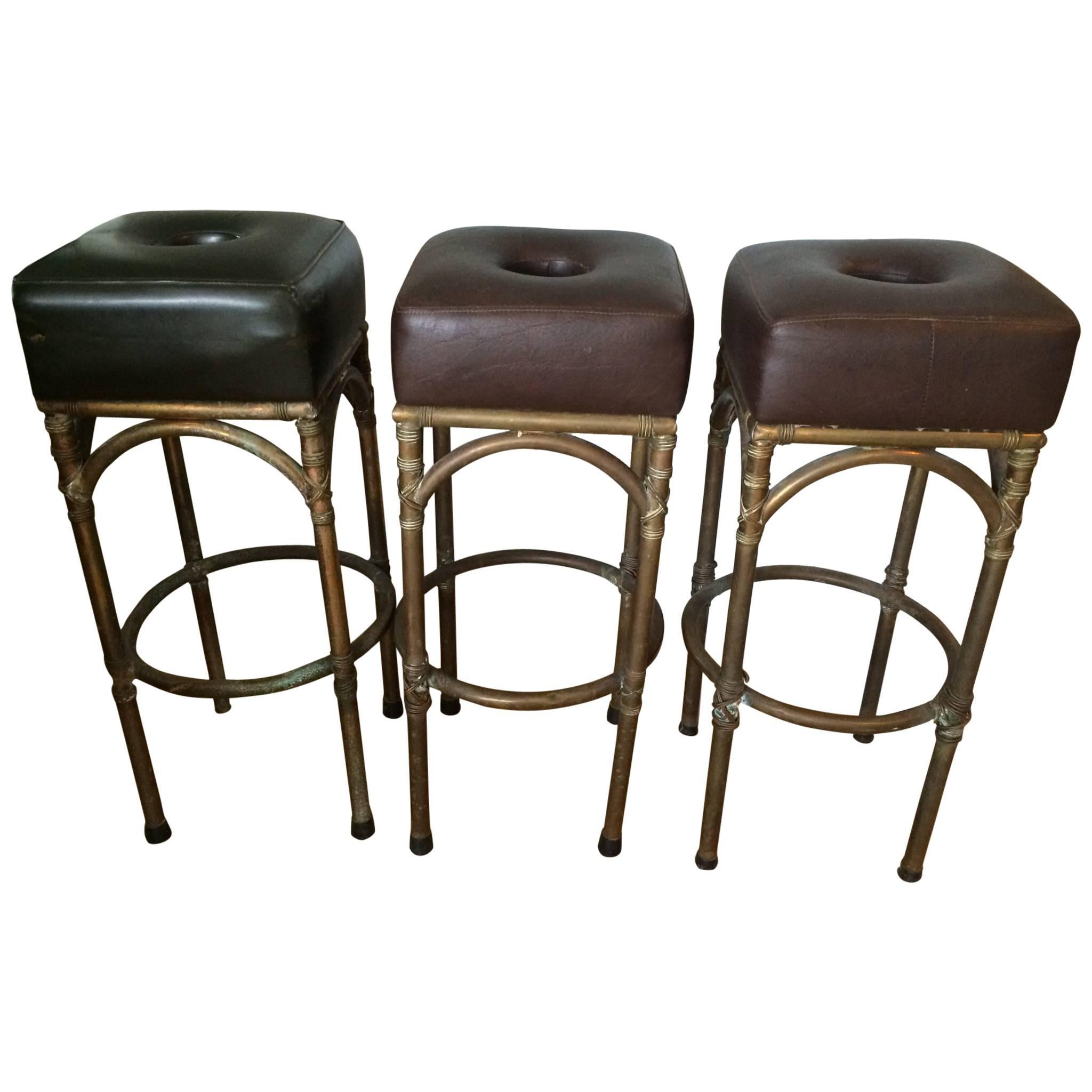 English Leather Bar Stools For Sale