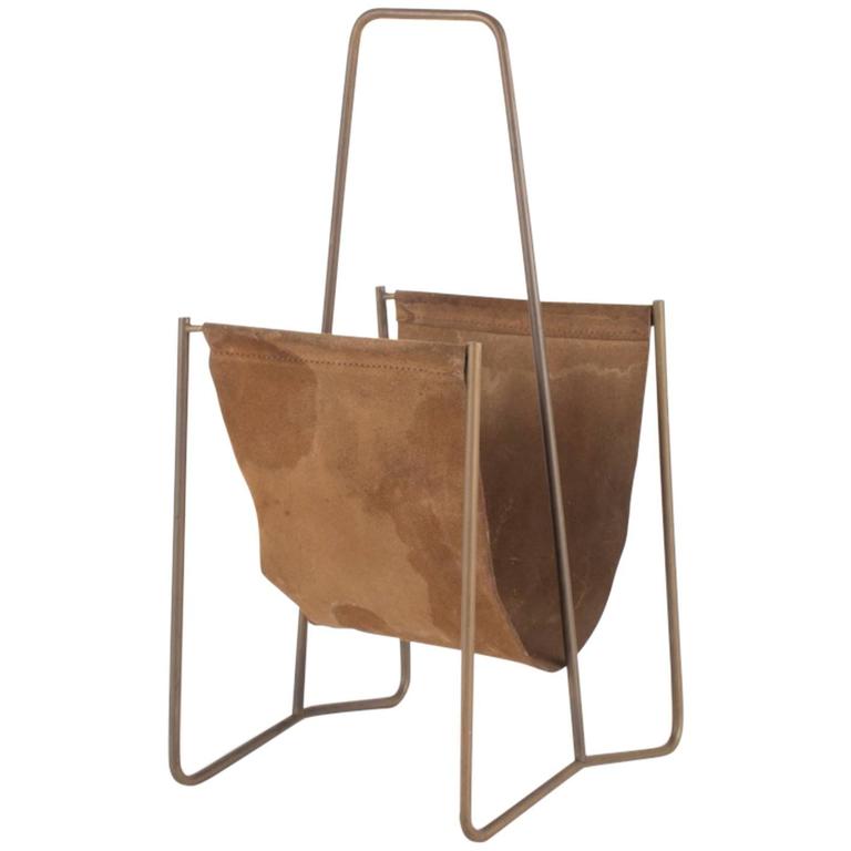 MidCentury Raw Leather Magazine Rack by Carl Auböck at 1stdibs