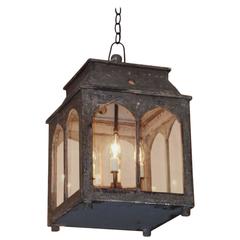 French Painted and Carved Wood Hanging Glass Lantern, Circa 1880