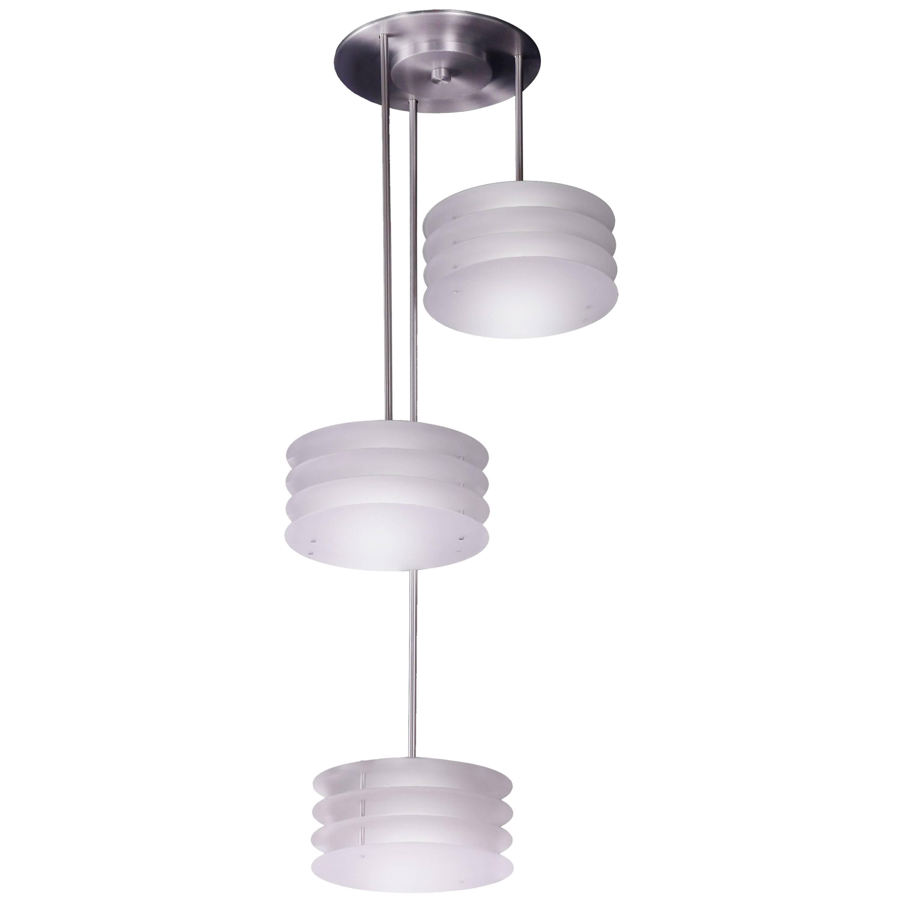 Duesenberg No. 048, Triple Chandelier Light, Tall, White Glass LED For Sale