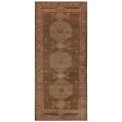Persian Azerbaijan Runner Rug - Wool Brown Pink Design - 99389