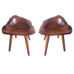 Vintage Pair French Mid-Century Modern Craftsman Stools / Slipper Chairs, Alexandre Noll