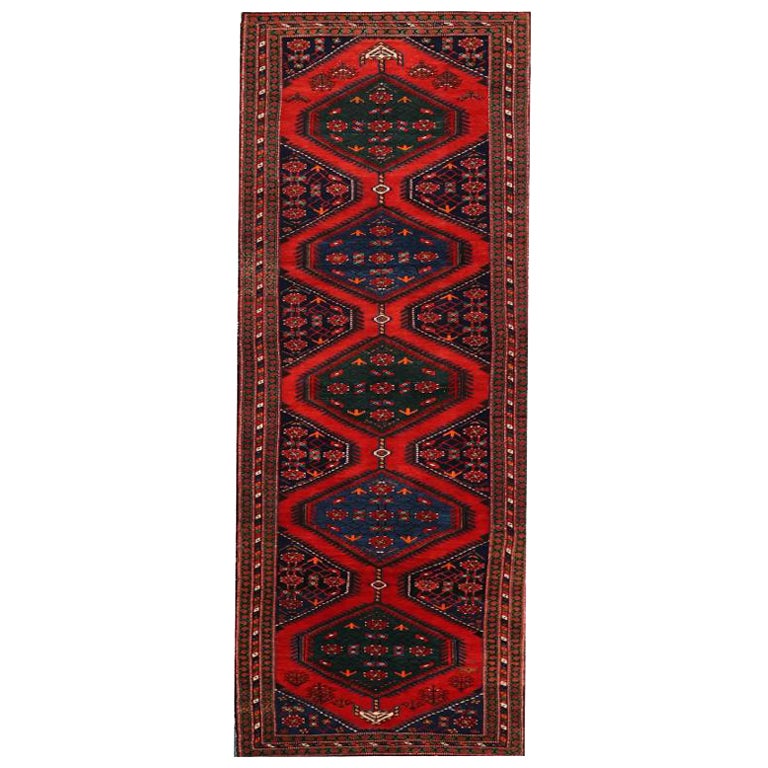 Persian Heriz Runner Rug - Wool Blue Green Navy Blue Red - 94652