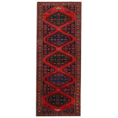 Persian Heriz Runner Rug - Wool Blue Green Navy Blue Red - 94652