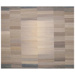 Persian Kilim Over Size Rug - Wool Blue Brown Ivory Design - 98406