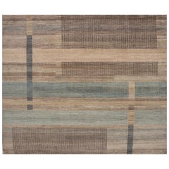 Alfombra India Over Size - Lana Azul Marrón Diseño Marfil - 98065