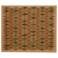 India Swedish Collection Area Rugs - Wool Brown Green Orange - 96247