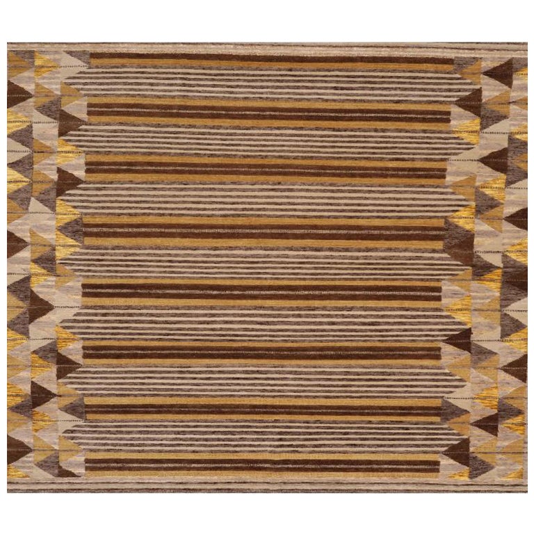 India Swedish Collection Flächenteppiche - Wolle Brown Elfenbein Gelb - 96254