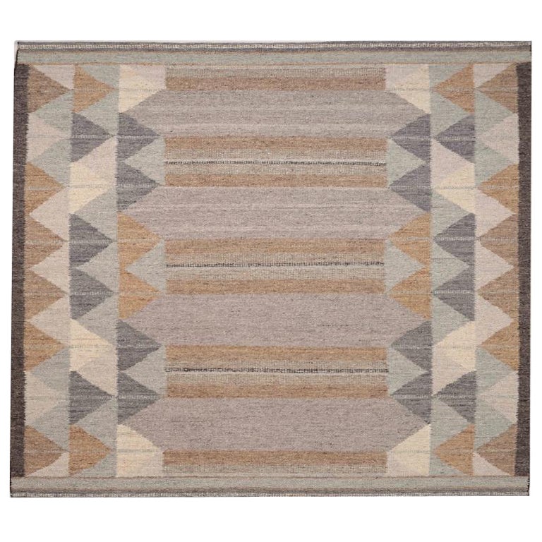India Swedish Collection Teppiche - Wolle Braun Grau Elfenbein - 96255 im Angebot