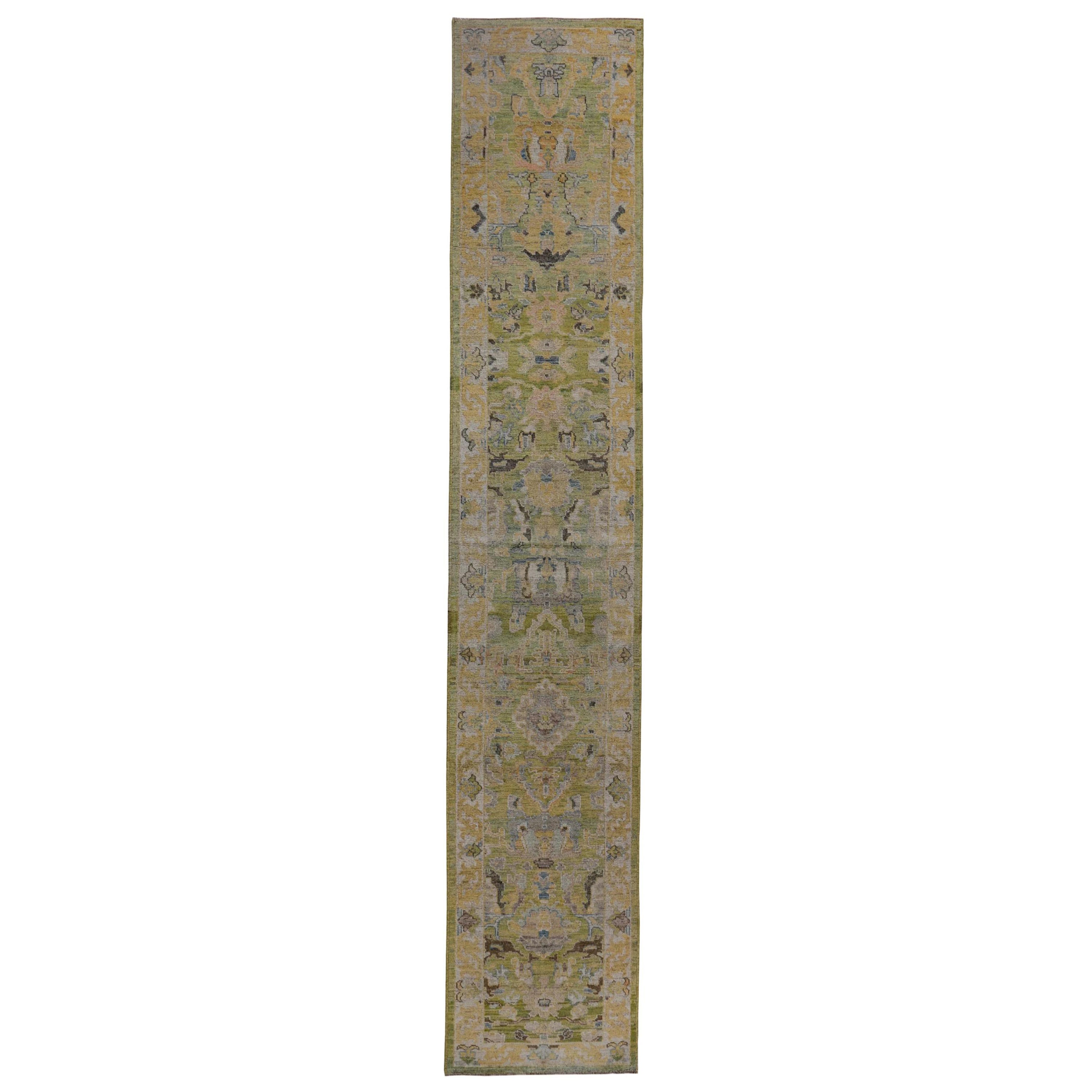 Persischer Läufer Teppich - Wolle Blau Grün Gelb Design - 89283
