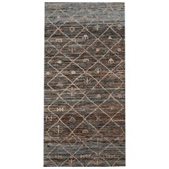 Afghanistan Moroccan Runner Rug - Wool Blue Brown Ivory - 96356