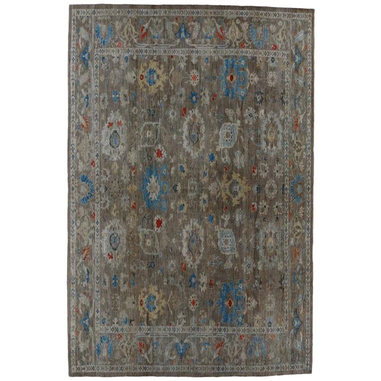 Quadratische Sultanabad-Teppiche aus Wolle in Blau, Elfenbein und Taupe - 90782 aus der Türkei