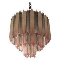  Pink Lucite Chandelier Used Three-Tier Hollywood Regency Palm Beach Chrome