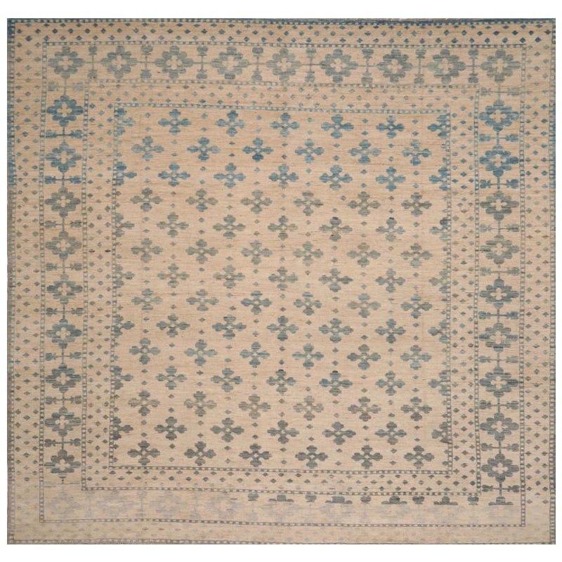 Tapis marocains d'Afghanistan - Design en laine bleu ivoire - 98508