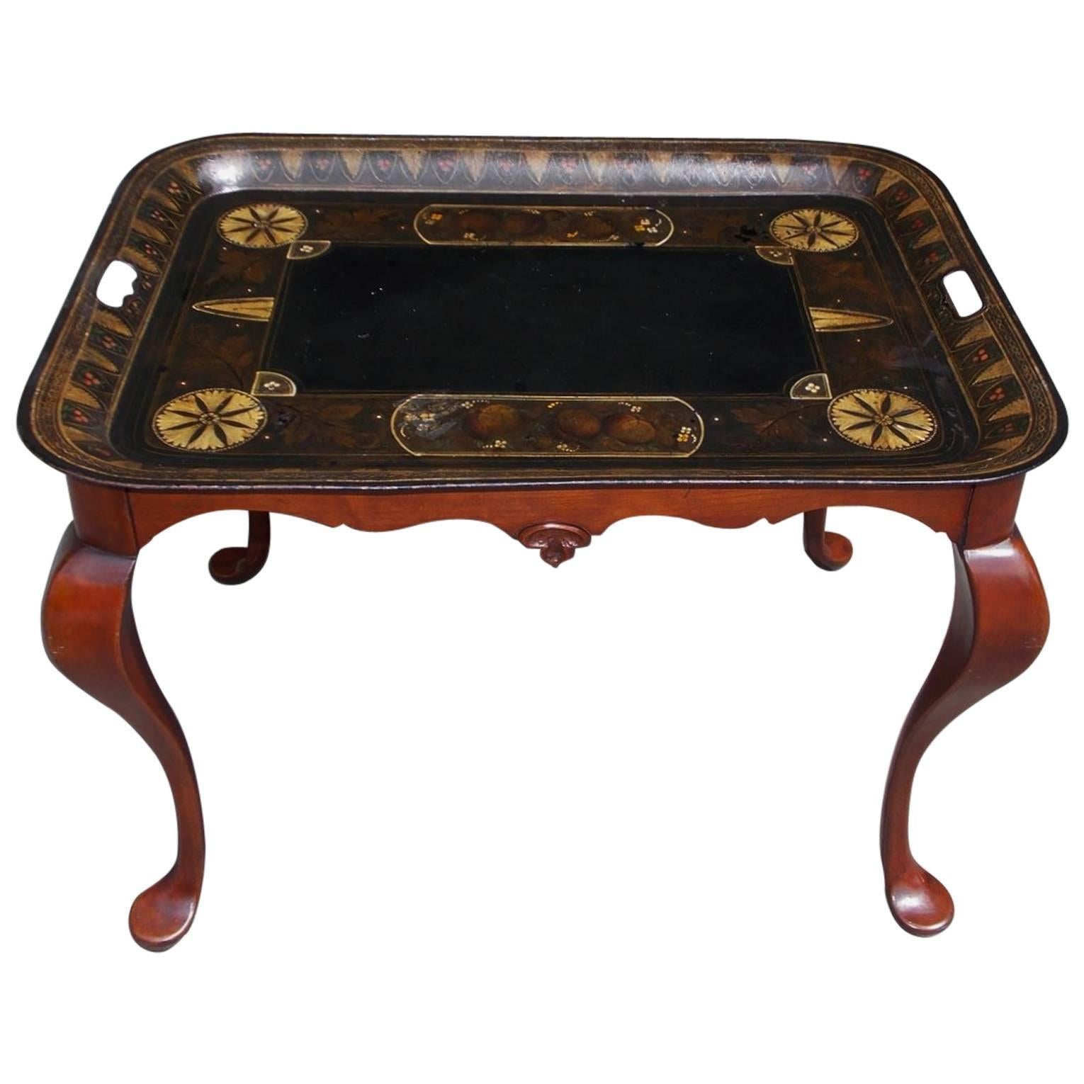 American Tole and Mahogany Tray on Stand, Circa 1830 For Sale