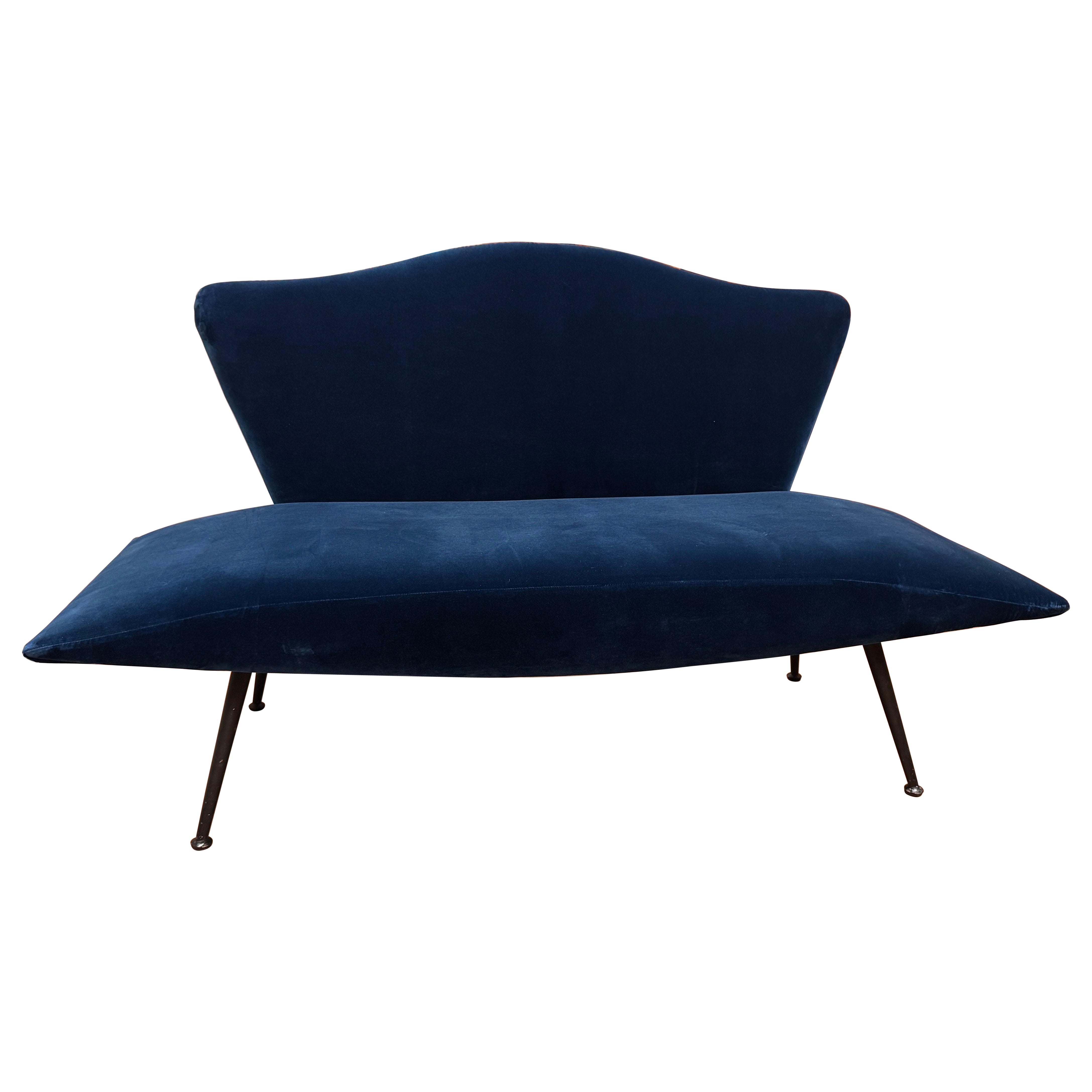 1950s Italian loveseat bench in teal velvet