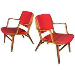 Pair of Hvidt and Mølgaard Ax Chairs, Leather and Molded Beech, Danish, 1950s