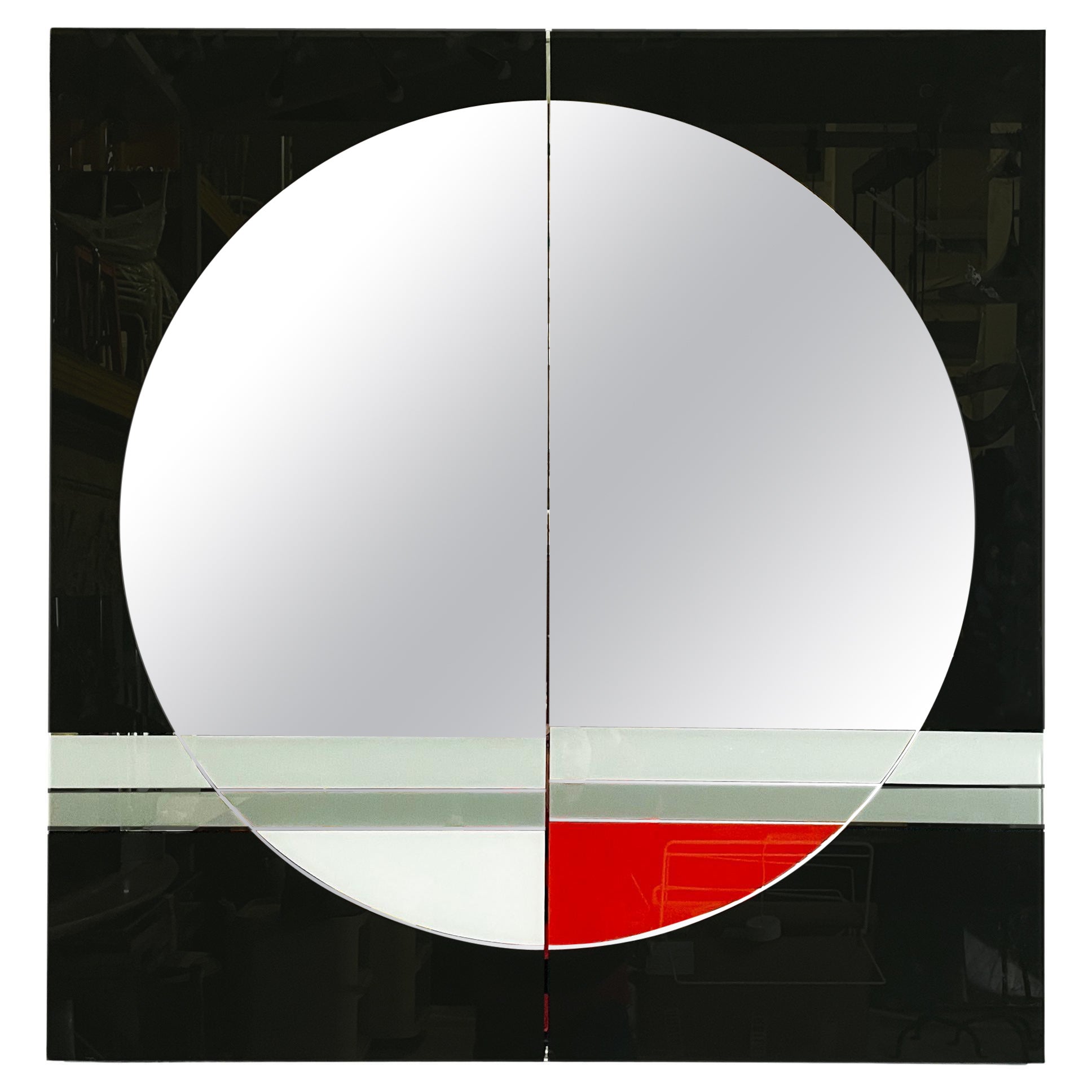 Italian modern black red gray wall mirror Morphos by Carmi for Acerbis, 1980s