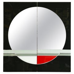 Italian modern black red gray wall mirror Morphos by Carmi for Acerbis, 1980s