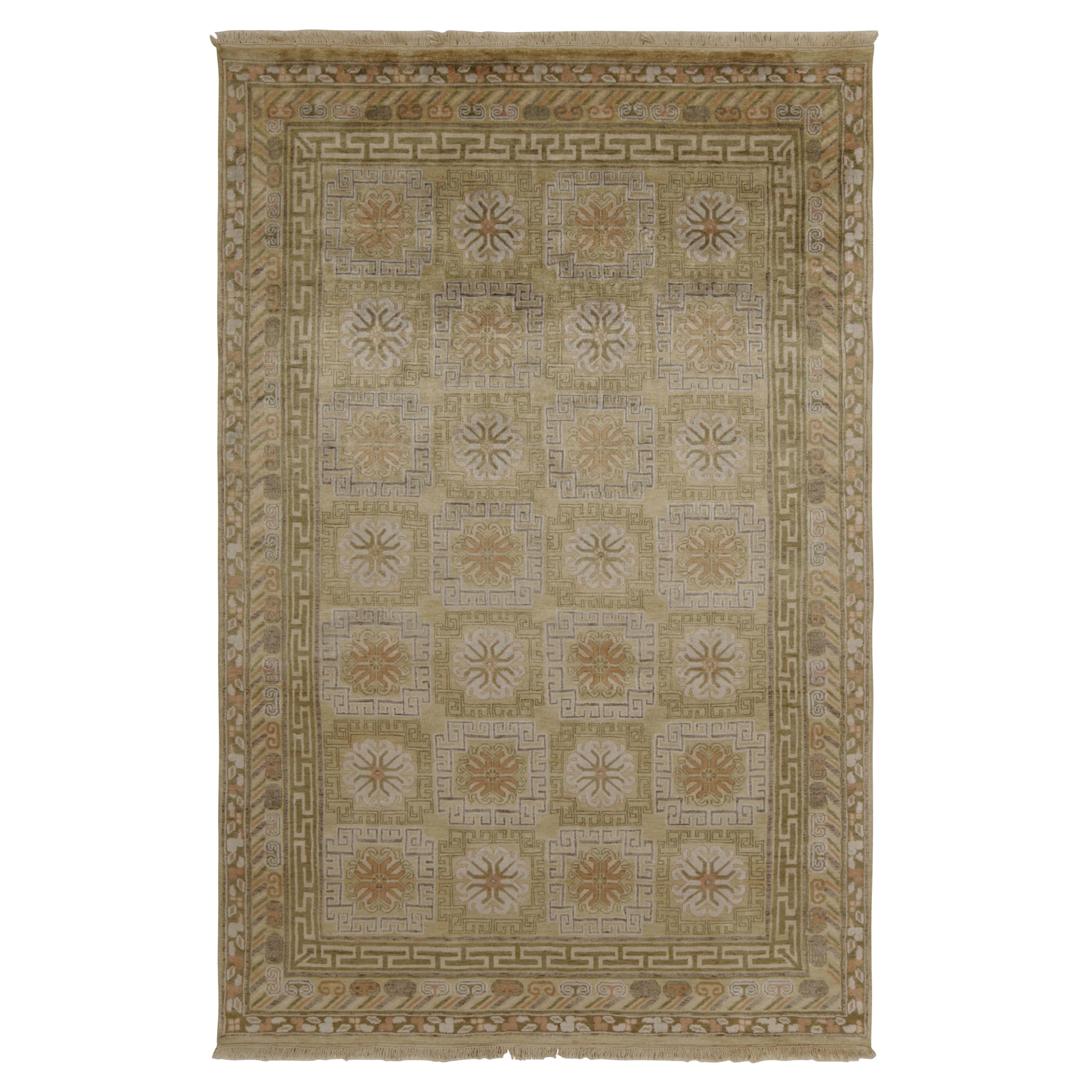 Rug & Kilim’s Khotan style rug in Gold and Beige-Brown Geometric Patterns