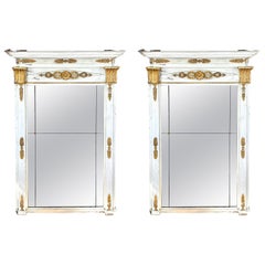 French Neoclassical White Painted and Parcel Gilt Pier Mirrors - A Pair