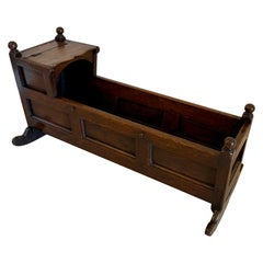Antique William and Mary Quality Oak Panelled Rocking Crib