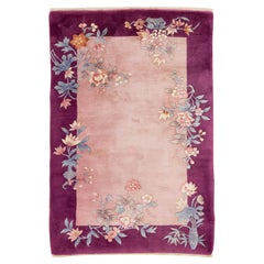 4 x 6 Antique Chinese Art Deco Pink Wool Rug With Floral Design