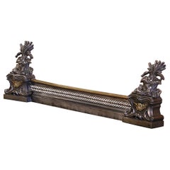 19th Century French Rococo Pierced Spelter and Brass Adjustable Fireplace Fender