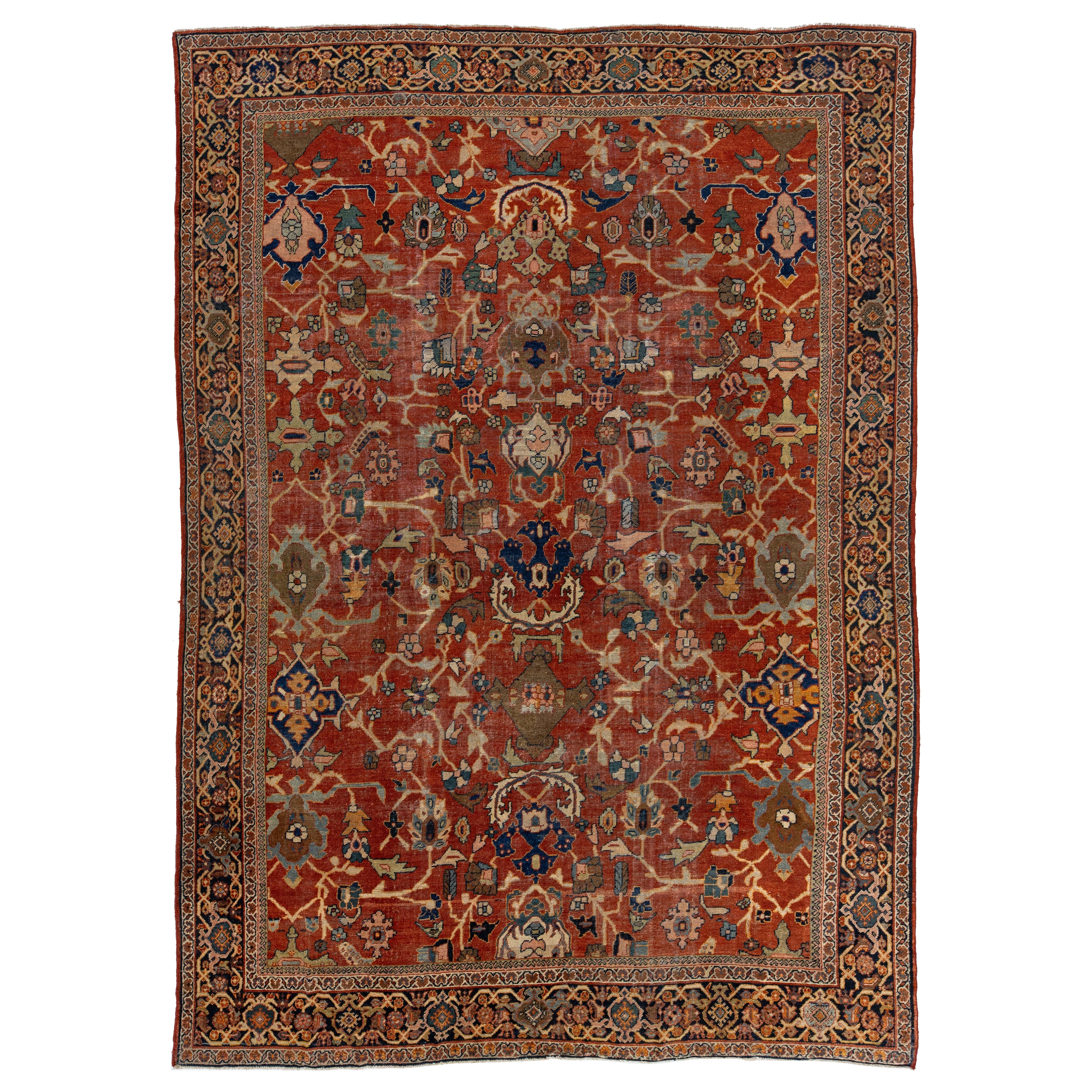 10 x 14 Antiker persischer Heriz-Roter Wollteppich mit Allover-Design im Angebot