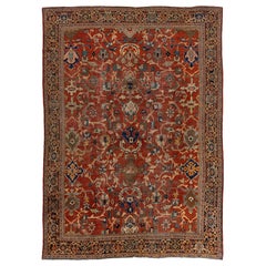10 x 14 Antique Persian Heriz Red Wool Rug With Allover Design