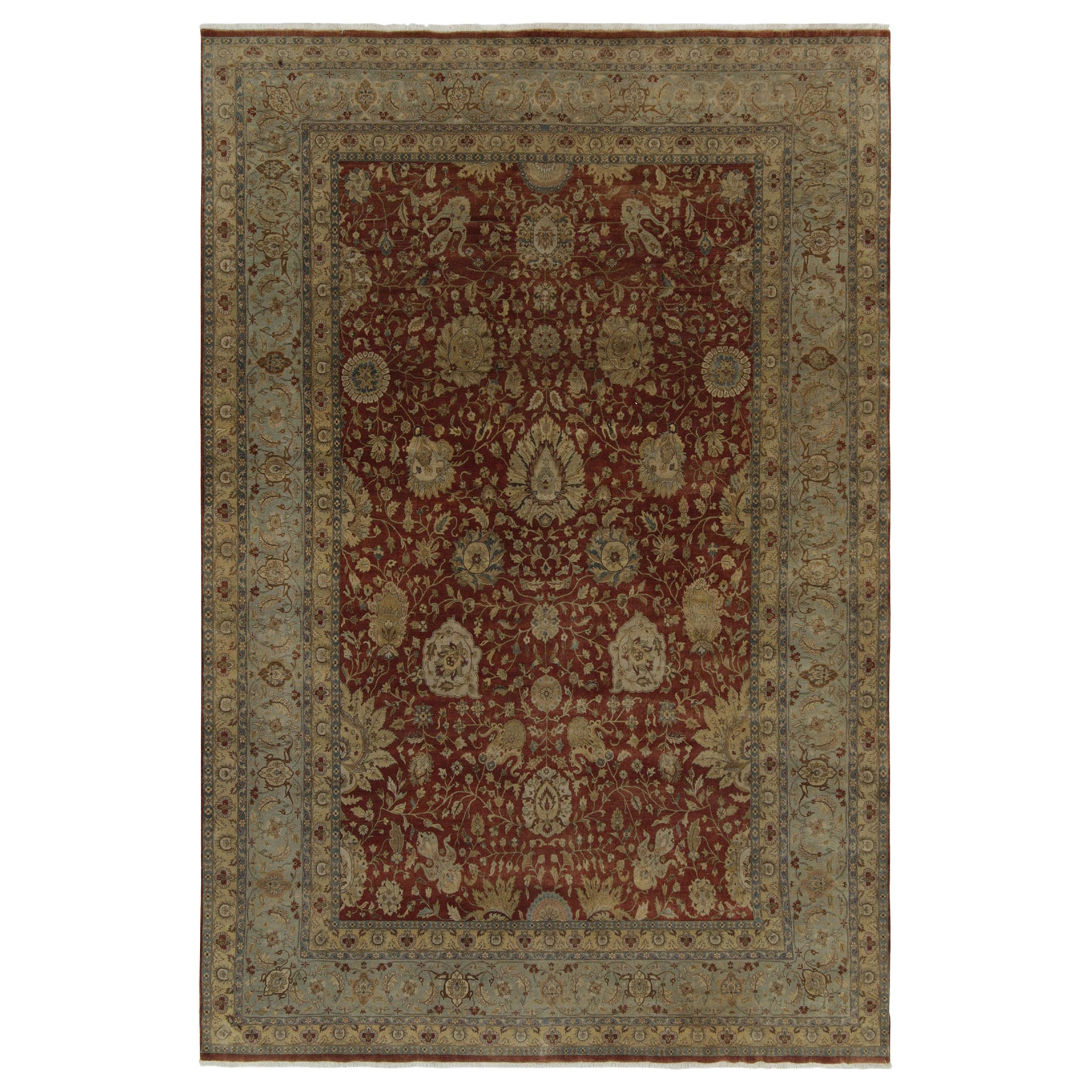 Rug & Kilim’s Classic Tabriz style rug with Beige & Blue Florals on Rust Red For Sale