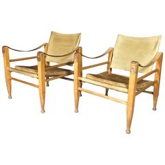 Pair of Børge Mogensen Leather and Oak Safari Chairs, Denmark, 1960s