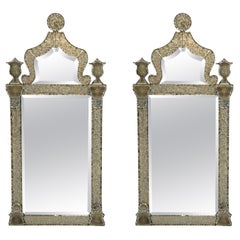 Miroirs muraux vénitiens style Hollywood Regency, feuille d'argent, verre gravé