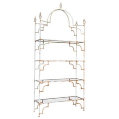 Mid-20th Century Organic Modern Moroccan Style Rustic Iron Etagere With Glass Sh